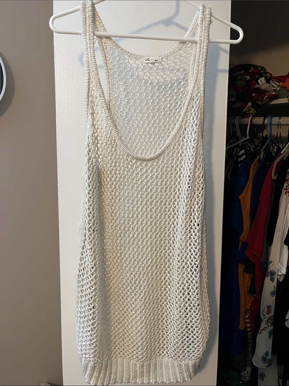 Cream Crochet Sleeveless Swim Cover-Up Tunic
